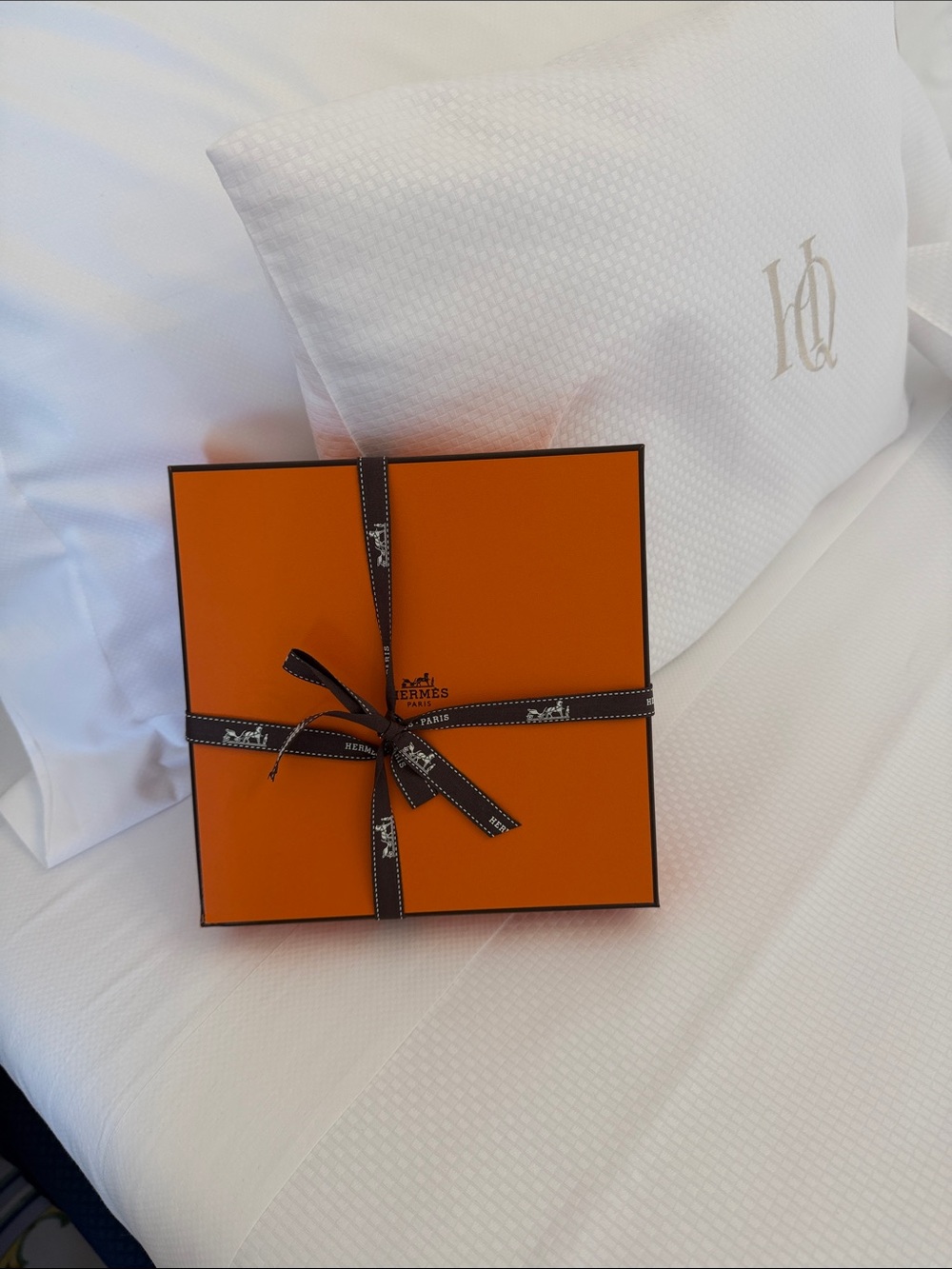 Hermès Orange Box with Brown Branded Ribbon